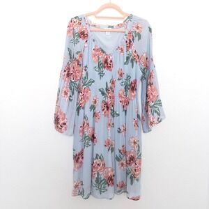 Spense Womens Dress Size XL Blue Floral Pleated Boho Cottagecore Summer Romantic